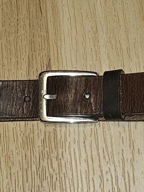 Men's Dark Brown Leather Belt with Brass Buckle